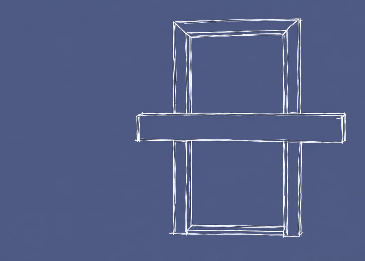 An oversized plank stopped across a doorway, drawn in white line on a slate ground